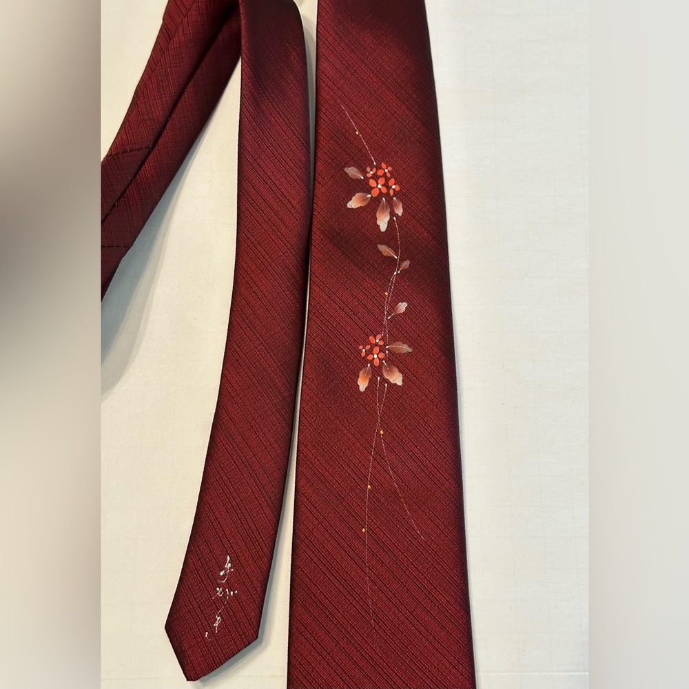 Folk Art Hand Painted Floral Neck Tie
